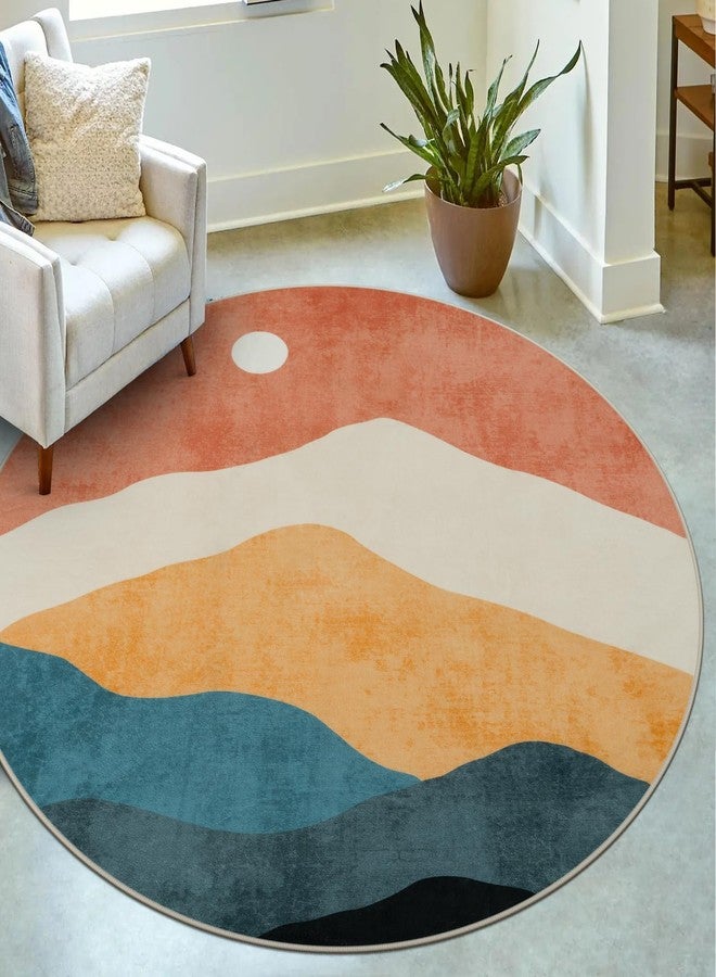 Sungea Abstract Round Rug for Bedroom 4ft, Faux Wool Soft Area Circle Area Rug, Boho Washable Low Pile Classroom Rugs, Carpet for Living Room Sofa Bathroom Nursery Kids Room Decor - Image 1
